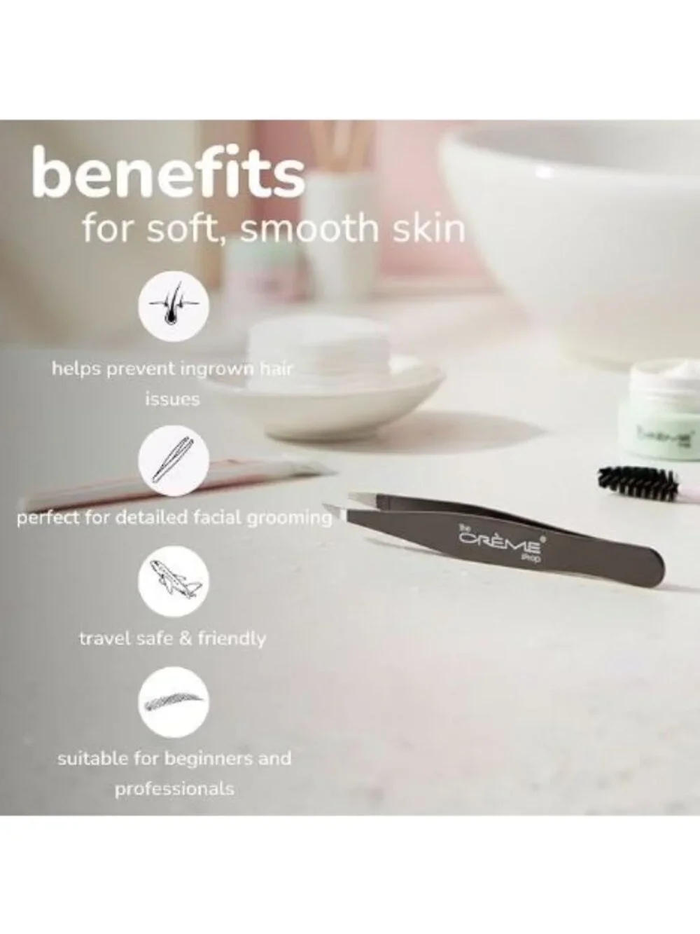 New The Crème Shop No Hair Safe Tweezer Set - Precision Angled & Surgical Point